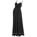 Kate Kasin Sexy Womens Bequeme Spaghetti-Trägern V-Ausschnitt Schwarz Maxi Mutterschaft Kleid KK000674-1